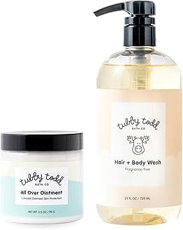 TUBBY TODD's Baby Body Wash & All Over Ointment Eczema Set - Gentle, Hypoallergenic Skincare for Newborns & Toddlers - 25oz, Fragrance-Free