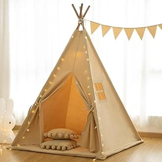 - Teepee Tent for Kids-Portable Children Play Tent Indoor Outdoor (Apricot with Mat)