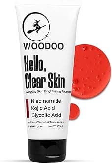 WOODOO's Hello Clear Skin Facewash | 1% Salicylic Acid | Kojic Acid | Niacinamide | Everyday Brightening Facewash | Helps Reduce Acne | Blackheads | Whiteheads | Pigmentation and | Milia | 100 ml