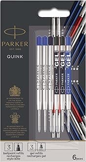 Jotter London Ballpoint and Gel Pen Refill Discovery Pack: 3 Quinkflow Refills for Ballpoint Pens & 3 Quink Gel Refills