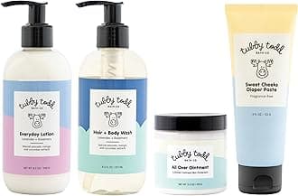 TUBBY TODD Baby Bath & Skincare Kit - The Baby Bundle - Shampoo and Body Wash, Everyday Lotion 8.5 Oz, All Over Ointment 3.5 Oz & Diaper Paste Cream 7.9 Oz Gift Set - Lavender Rosemary
