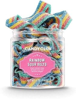 Gourmet Gummy Rainbow Sour Belts, Vegan, Sweet and Chewy Fruit Strips for Gifts, Parties, Snacks, Candy Buffets, etc. - 5oz Jar