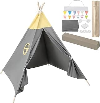 Teepee Tent for Kids,Teepee Tent with Bunting Carry Bag,160cm,Children Foldable Play Tents for Girl and Boy,Grey Canvas Tipi Playhouse Toy for Indoor and Outdoor Games,Garden Beach Wigwam