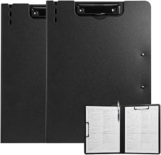 Clipboard Folder, 2 Pcs A4 Foldable Clipboard with Horizontal and Vertical Double Metal Clips, 360 Degree Foldable Binder Clipboards with Pen Holder, File Cover Work Folder Clipboards, Black