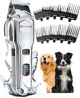 Dog Clippers for Grooming for Thick Heavy Coats/Low Noise Rechargeable Cordless Pet Shaver with Stainless Steel Blade/Waterproof Dog Shaver for Dogs Pets and Animals