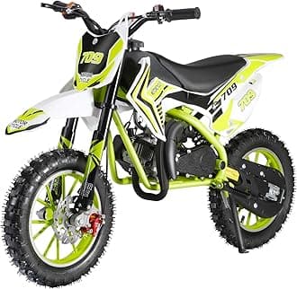 50CC Gas Powered Mini Bike for Kids, 2-Stroke Kids Dirt Bike with Front Rear Disc Brakes, Off Road Mini Motorcycle, Pocket Motorbike, Ideal Gifts for Children Green