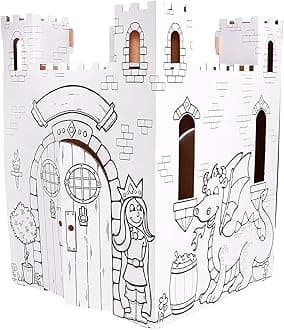 Easy Playhouse Fairy Tale Castle - Kids Art and Craft for Indoor and Outdoor Fun, Color, Draw, Doodle – Decorate and Personalize a Cardboard Fort, 32" X 32" X 43. 5" - Made in USA, Age 3+, White