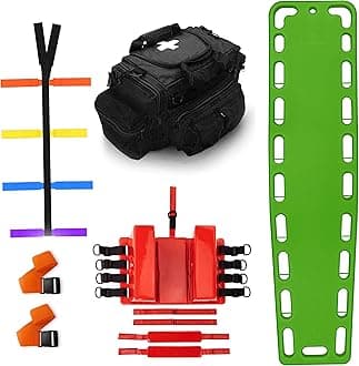 EMS XTRM Rescue Kit Comprehensive Emergency Support with Spine Board, Head Immobilizer, Trauma Bag & 10-Point Strap - Durable, Lightweight for First Responders, Green