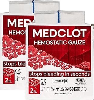 Hemostatic Gauze – Kaolin Hemostatic Dressing Stops Bleeding Fast– Sterile Vacuum-Sealed, Compact for EDC & Blood-Thinner Users – CE-Certified First-Aid Essential – 2-Pack 2ft 2029 Expiry
