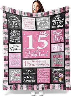 15 Quinceanera Gifts - Cozy Blanket 50"x60", 15 Year Old Girl Gift Ideas, for 15 Year Old Girl, 15th Birthday Decorations for Girls, Unique Birthday Present for Teen Girls